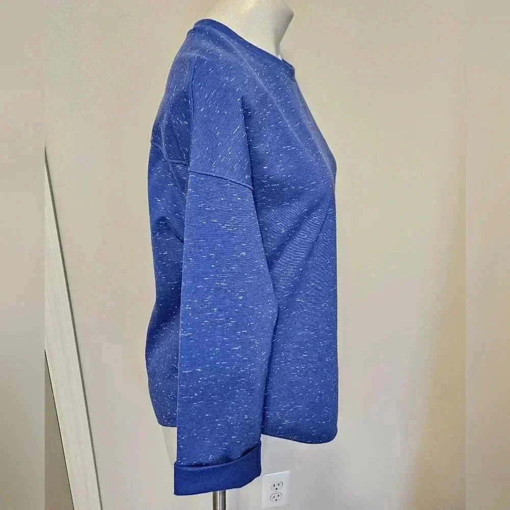 Vince Speckled Zip Back Blue Pullover Sweatshirt Silk Blend - Picture 4 of 9